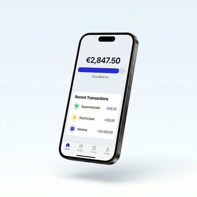 FamilyFin Dashboard - App de gestión financiera familiar mostrando balance y transacciones recientes
